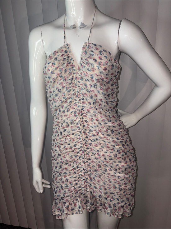 Zara Dresses & Skirts - Zara Metallic Thread Draped Floral Mini Halter Dress - Small